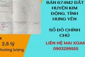 Cần bán 674m2 đất huyên Kim Động, Hưng Yên, ngõ thông, ô tô vào tận nơi. Sổ đỏ chính chủ